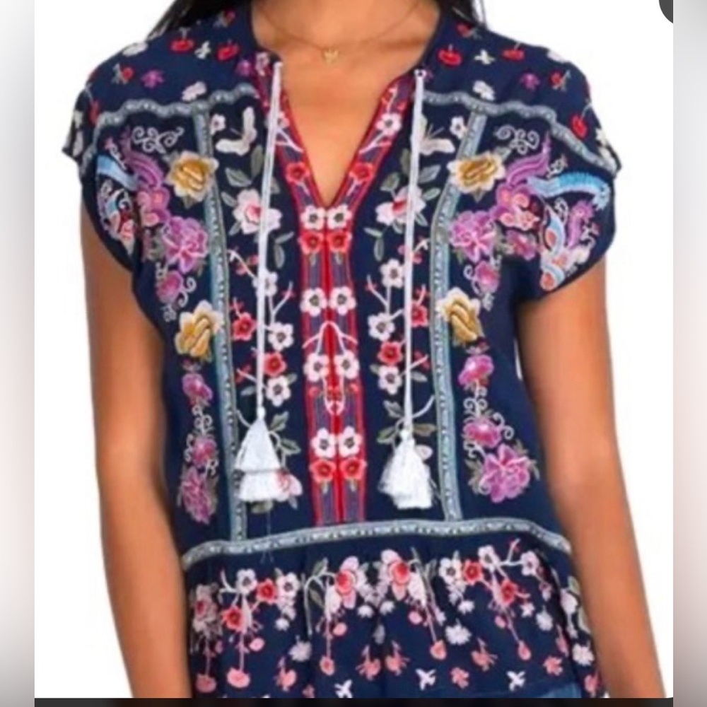 Johnny Was Blue Talon Embroidered Tunic